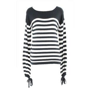 14th & Union Sz S Black White Stripe Drawstring Cuff Cotton Rayon Sweater